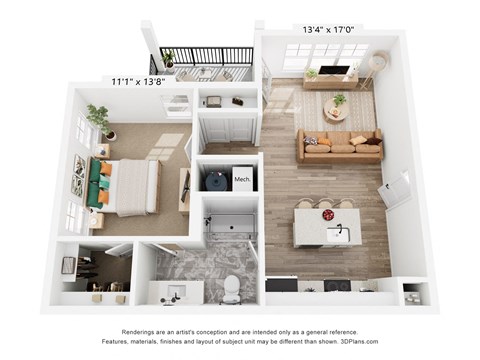 The Zinc 1 Bedroom Floor Plan at Copper Run Marysville Apartments